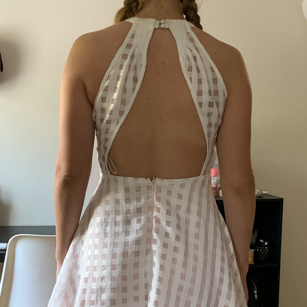 White & pink checkered sun dress (lattice print)